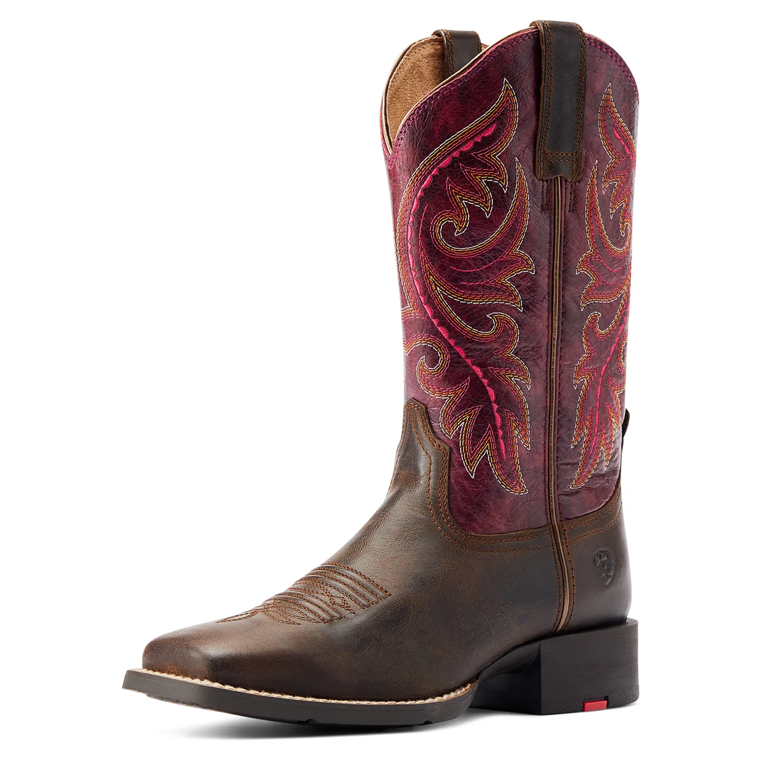 Ariat Womens Round Up Back Zip Western Boot Worn Mocha/Raspberry