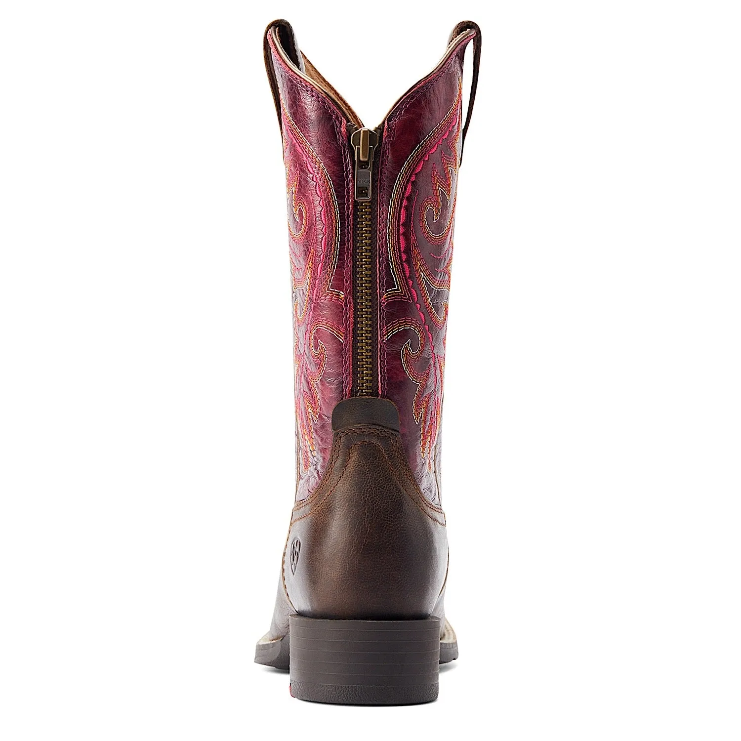 Ariat Womens Round Up Back Zip Western Boot Worn Mocha/Raspberry