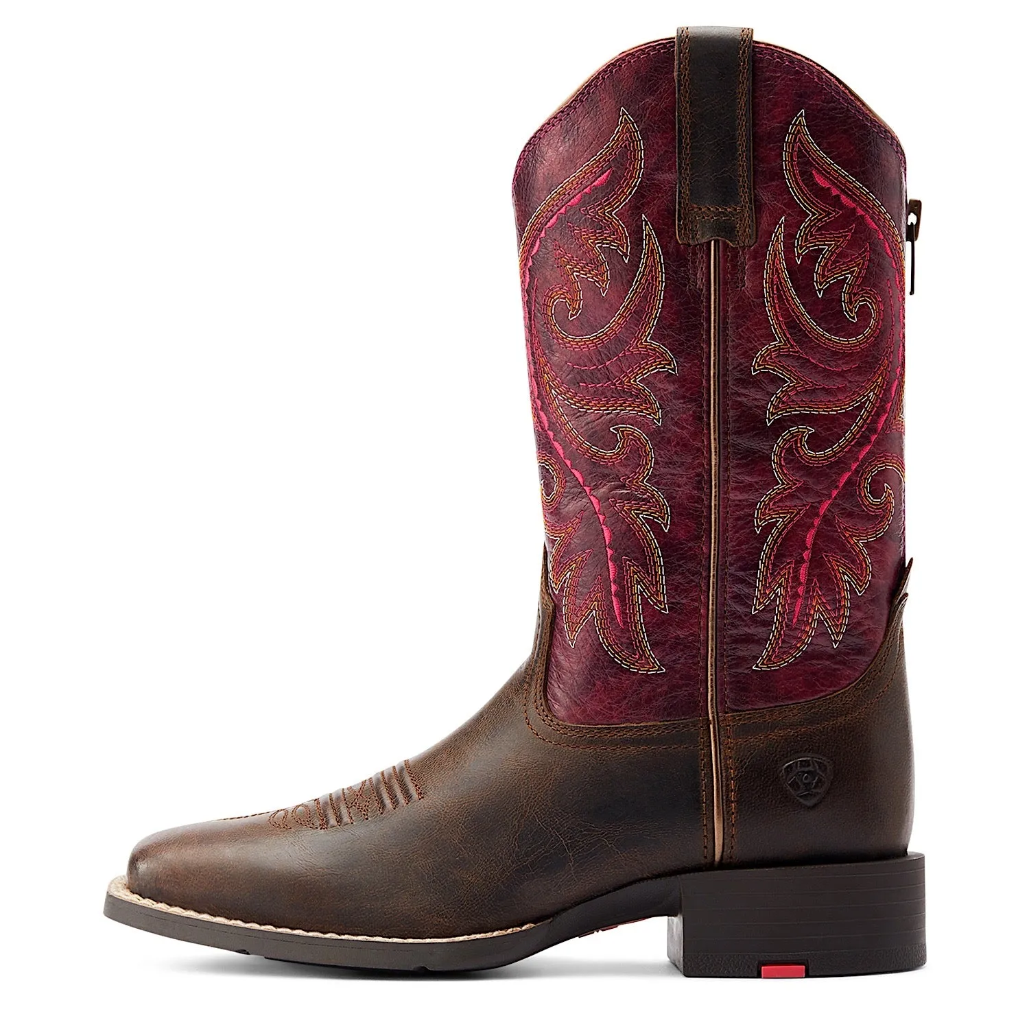 Ariat Womens Round Up Back Zip Western Boot Worn Mocha/Raspberry