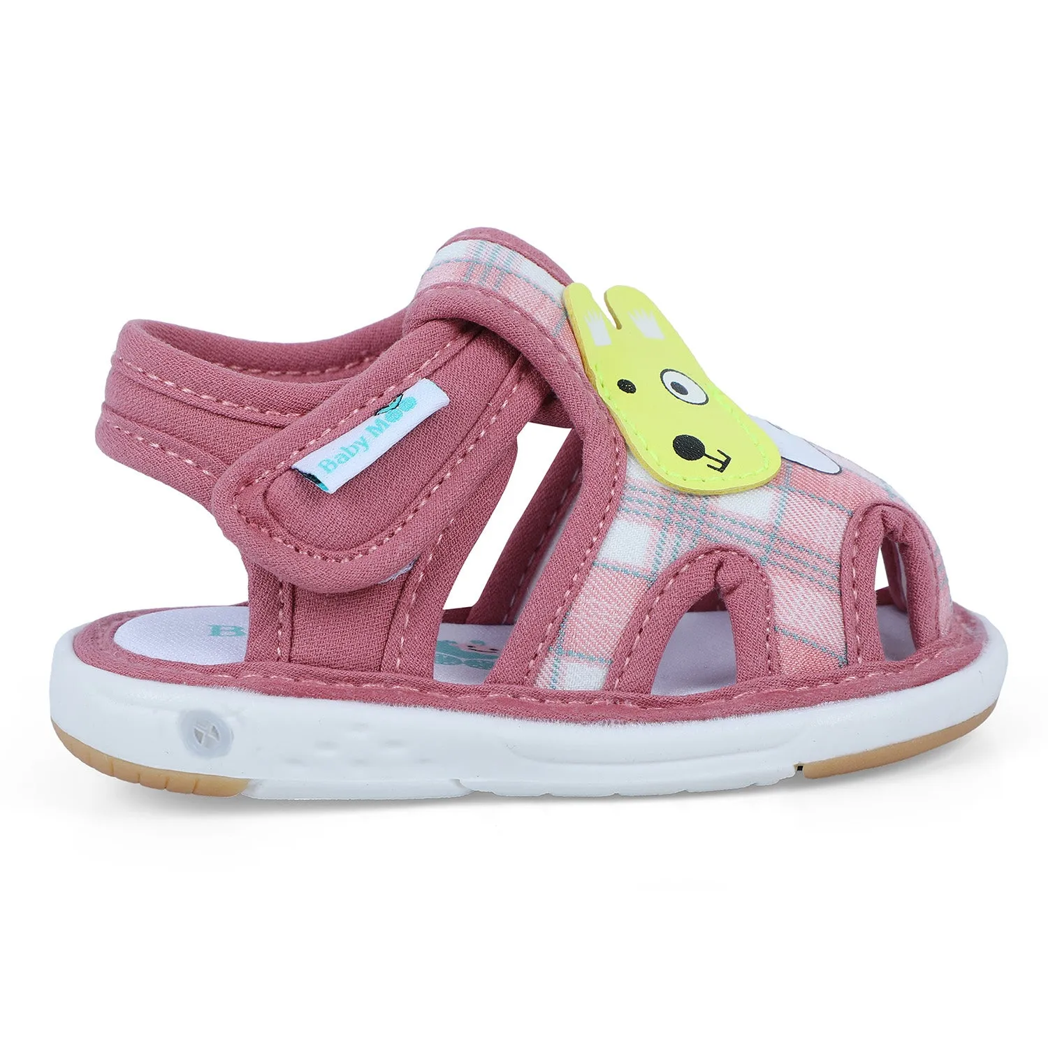 Baby Moo Cute Puppy Checked Chu-Chu Sound Breathable Anti-Skid Sandals - Pink