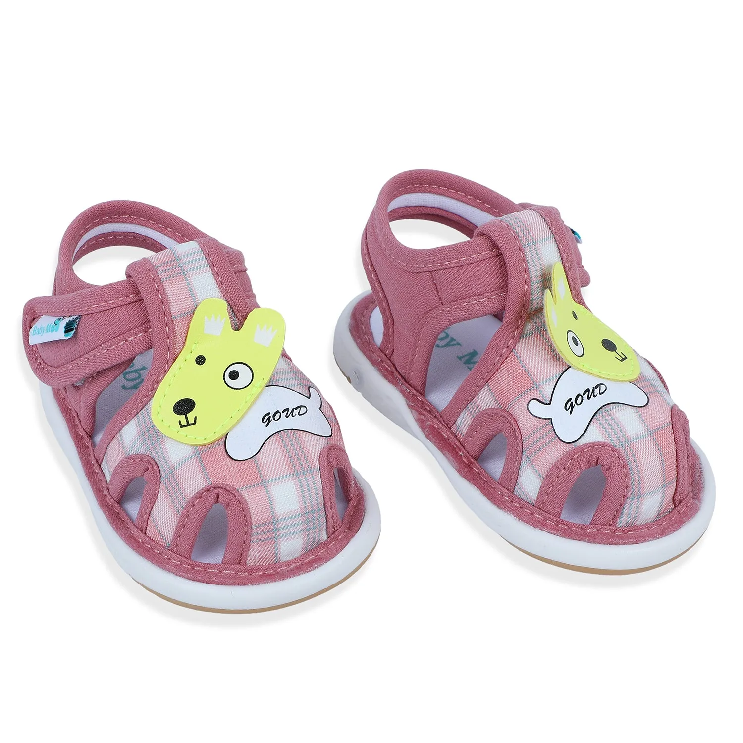 Baby Moo Cute Puppy Checked Chu-Chu Sound Breathable Anti-Skid Sandals - Pink