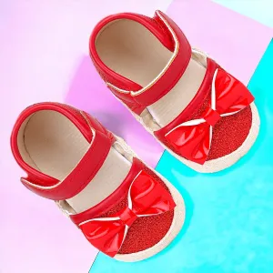 Baby Moo Glittery Partywear Bow Velcro Strap Anti-Skid Sandals - Red