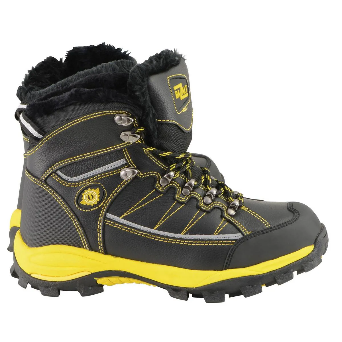 Bazalt MBM9124 Men's Faux Fur Lined Black with Yellow Water and Frost Proof Leather Outdoor Boots