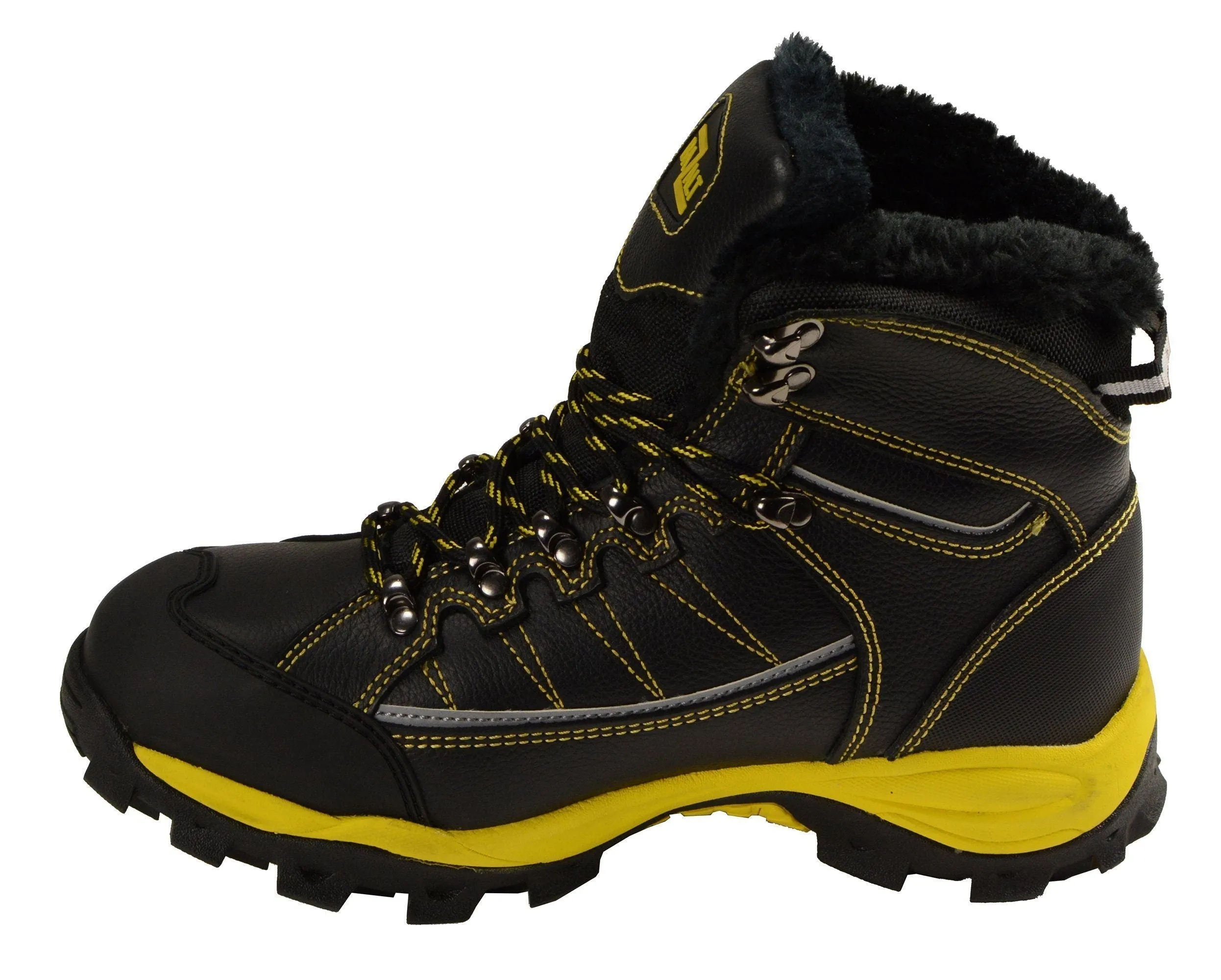 Bazalt MBM9124 Men's Faux Fur Lined Black with Yellow Water and Frost Proof Leather Outdoor Boots