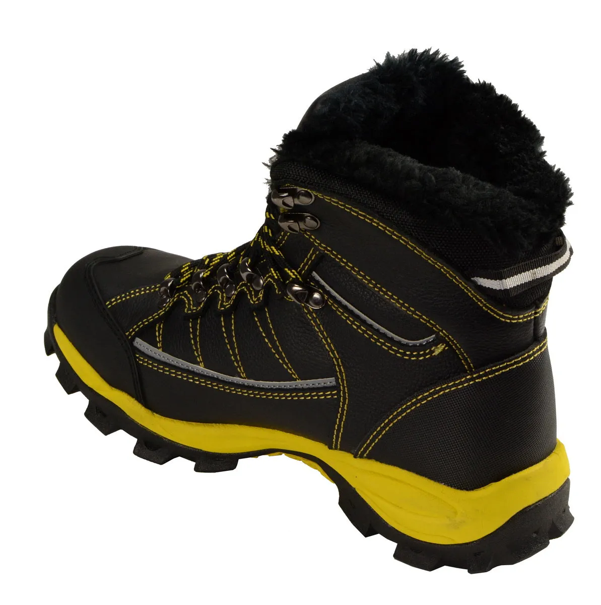 Bazalt MBM9124 Men's Faux Fur Lined Black with Yellow Water and Frost Proof Leather Outdoor Boots