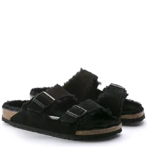 Birkenstock Women's Arizona Shearling in Black (Narrow Width)