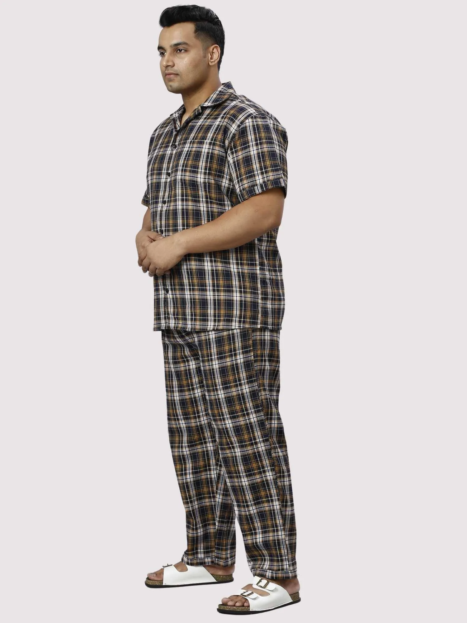 Brown Derby Checks Printed Full Co-ords Set Men's Plus Size