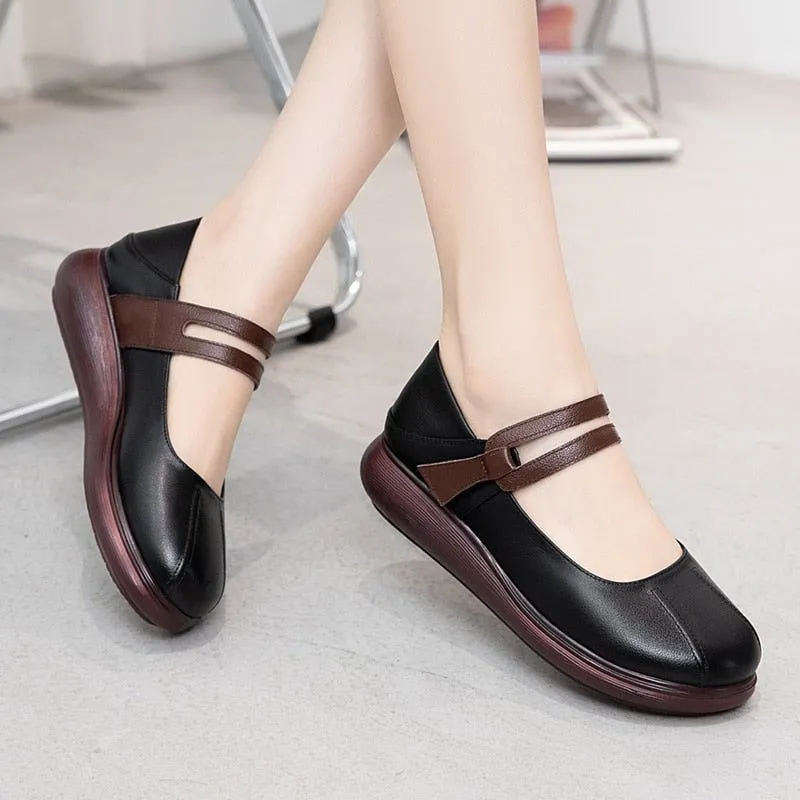 Comfortable Leather Thick-soled Flat Platform Women's Casual Shoes GCSZXC51