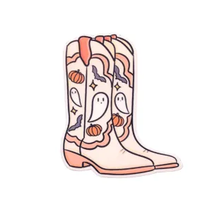 Halloween Cowgirl Boots Vinyl Sticker: Beige