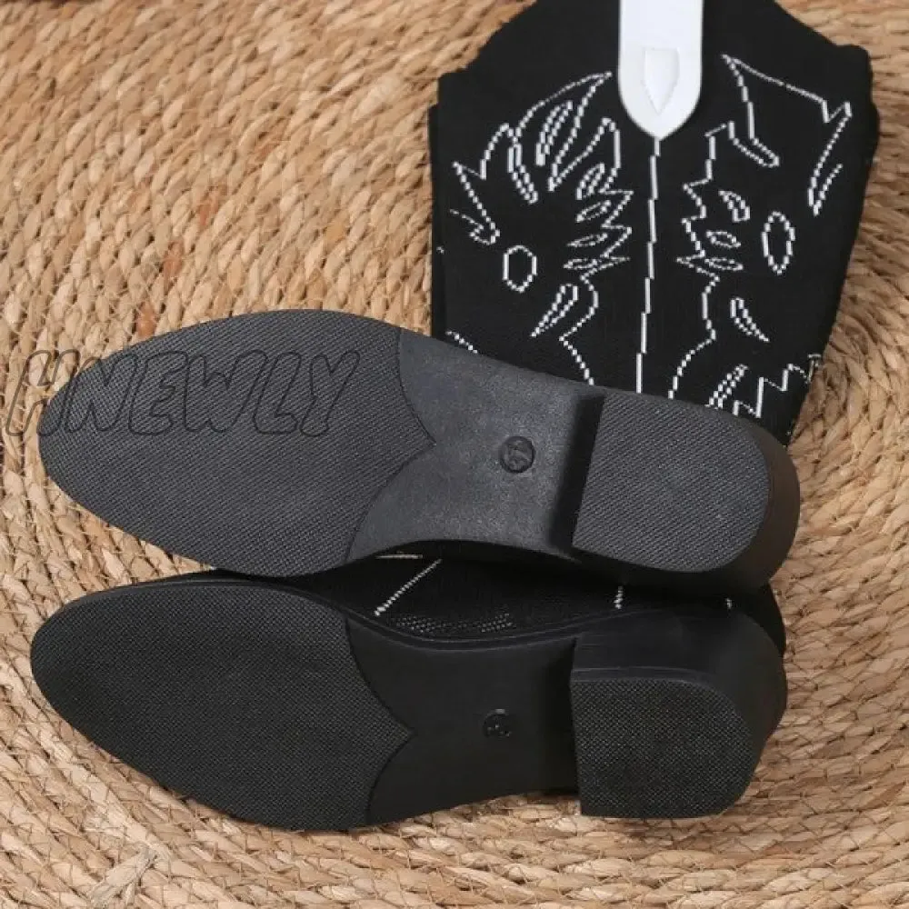 Hnewly - Black Casual Embroidered Patchwork Pointed Comfortable Out Door Shoes