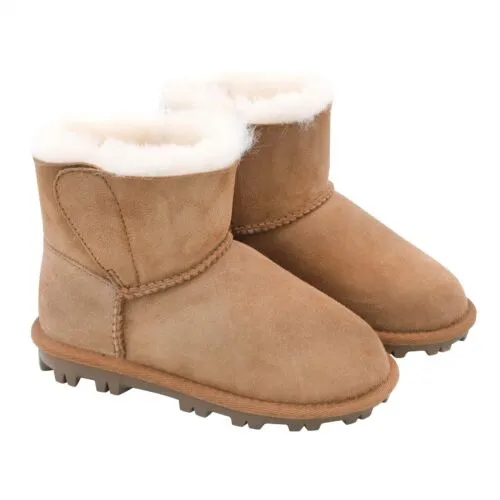 Kirkland Signature Little Unisex Kids Chestnut Tan Leather Shearling Boot Shoe