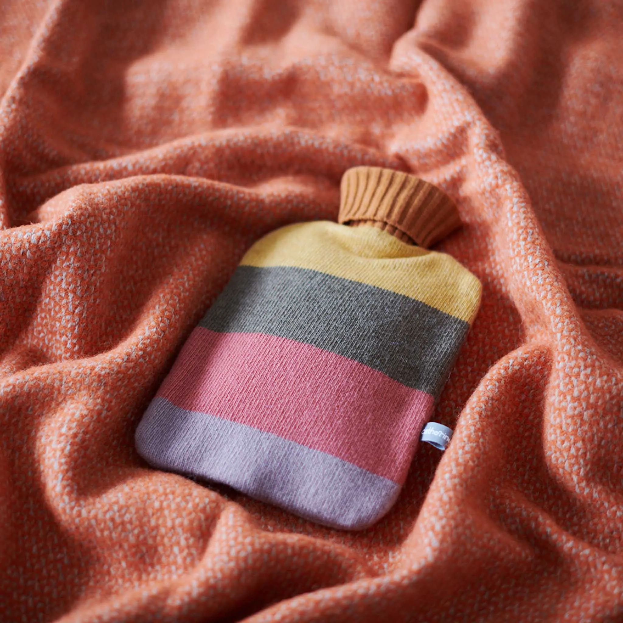 Lambswool Hot Water Bottle Cover - Orange Block