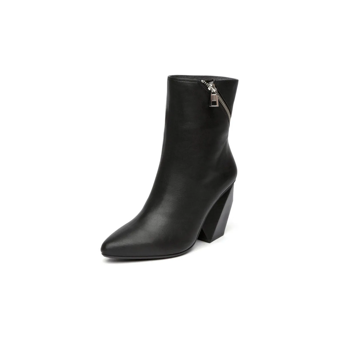 Leather Ankle Boots with Slanted Zipper