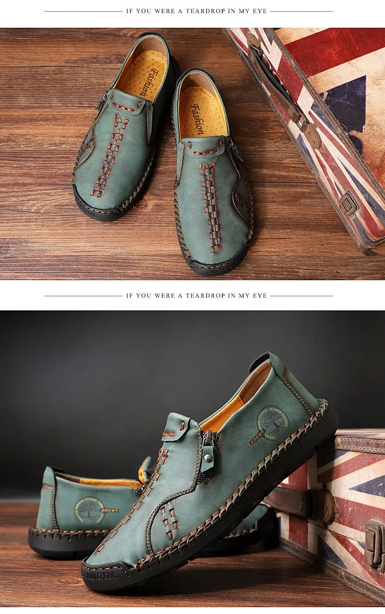 Men casual side zipper Hart wear comfortable hand sewing shoes