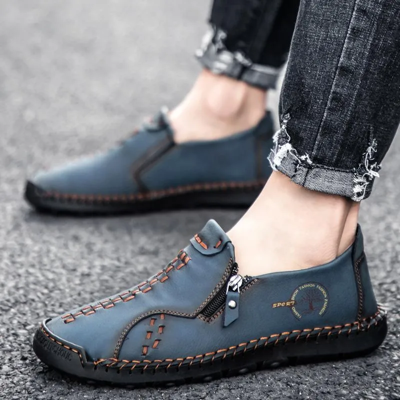 Men casual side zipper Hart wear comfortable hand sewing shoes