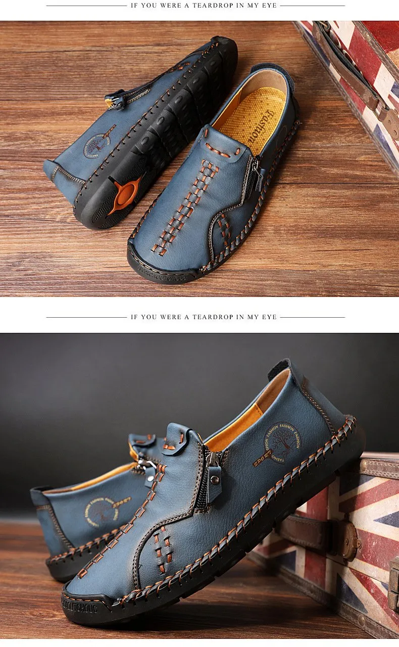 Men casual side zipper Hart wear comfortable hand sewing shoes