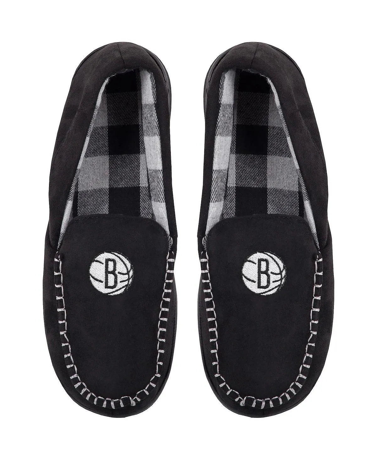 Men's flannel moccasin slippers brooklyn nets team logo FOCO, black