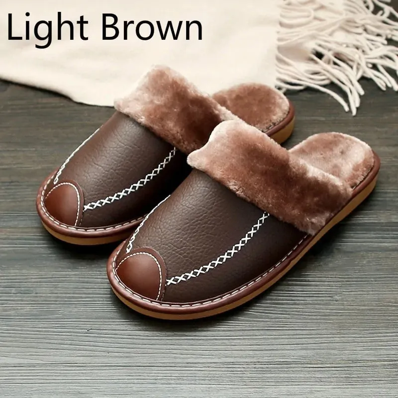 Men's Warm Winter Leather Slippers