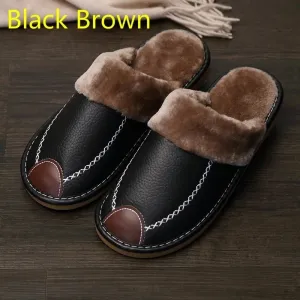 Men's Warm Winter Leather Slippers