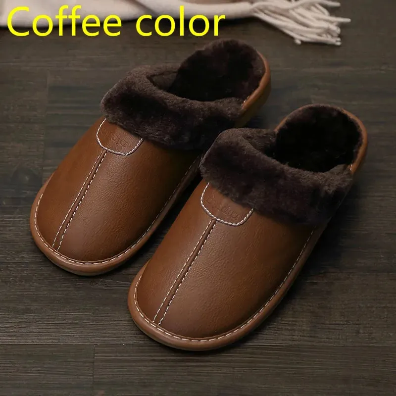 Men's Warm Winter Leather Slippers