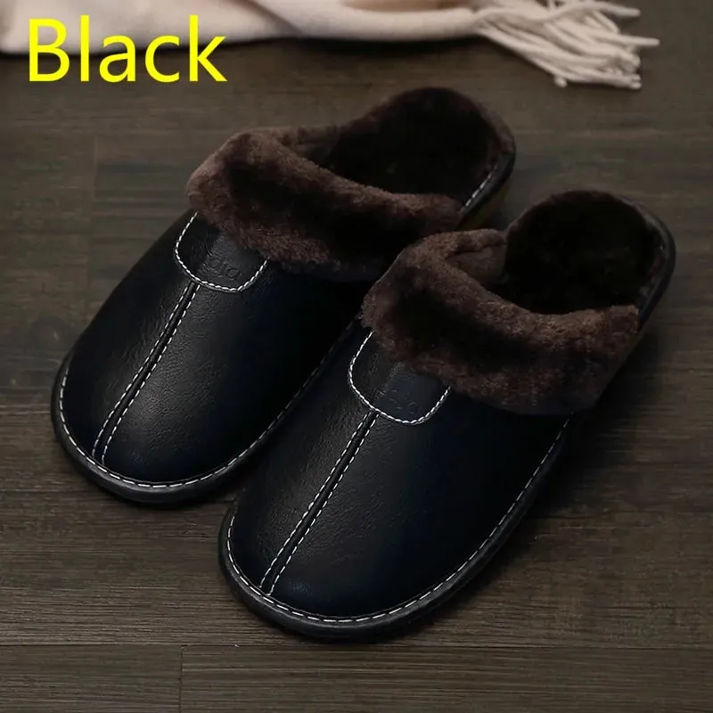 Men's Warm Winter Leather Slippers