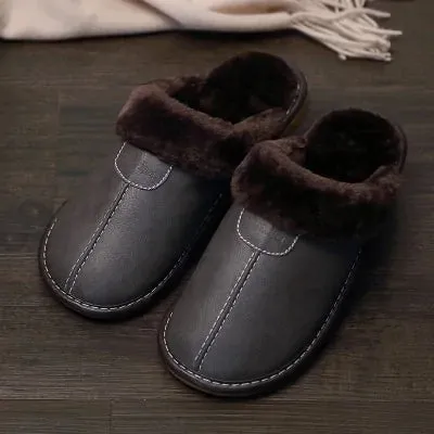 Men's Warm Winter Leather Slippers