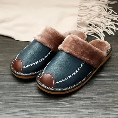 Men's Warm Winter Leather Slippers