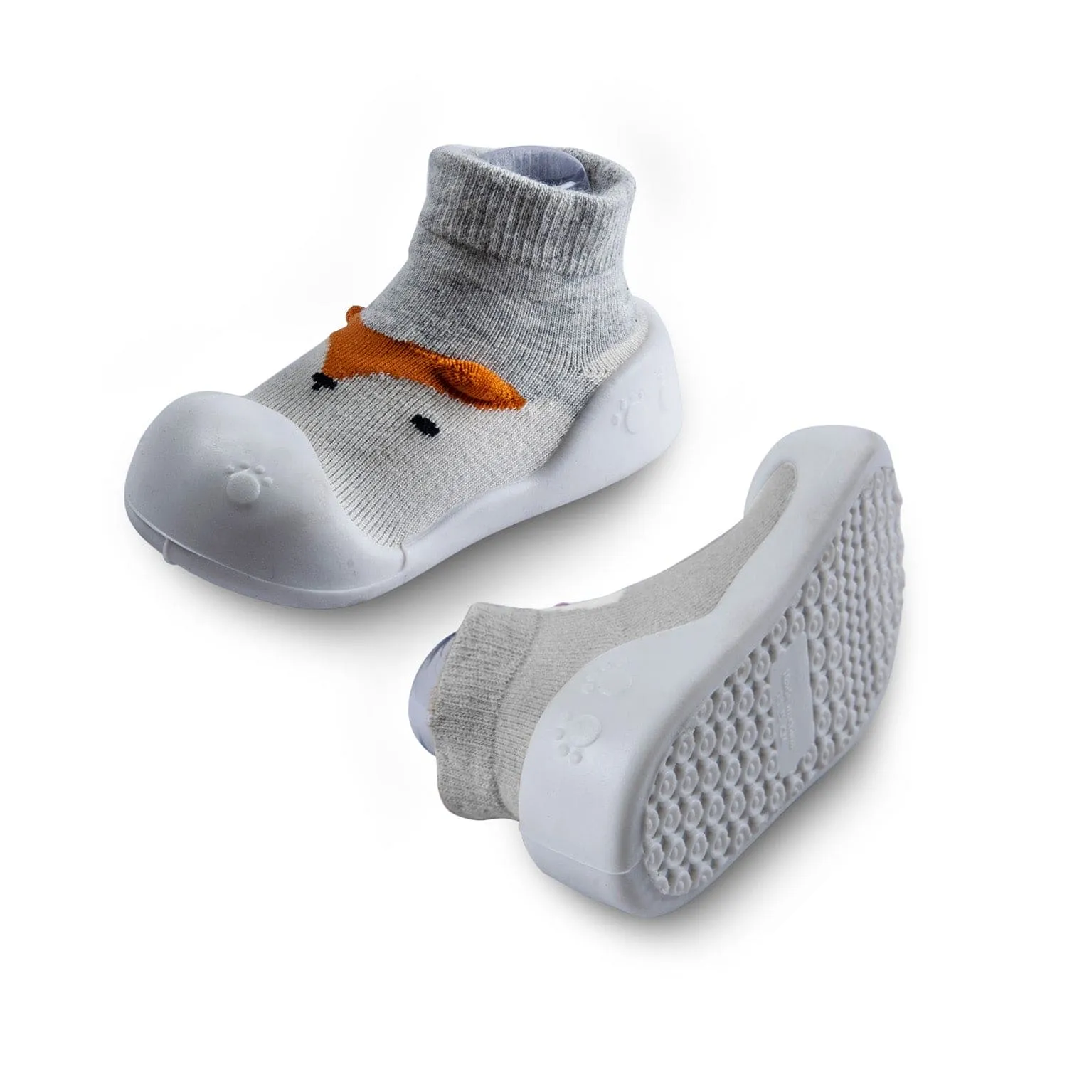 Newborn Anti-Skid Rubber Sole Slip-On Shoes Fox - Grey