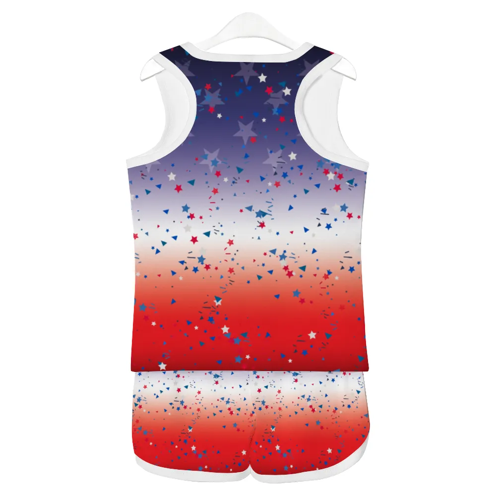 Ombre Star Flag Tank Top with Short 2 Piece Outfit