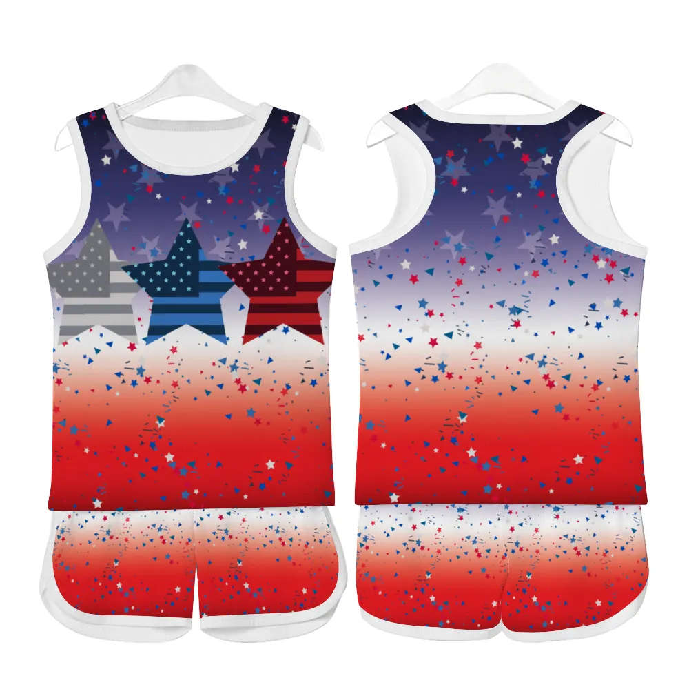 Ombre Star Flag Tank Top with Short 2 Piece Outfit