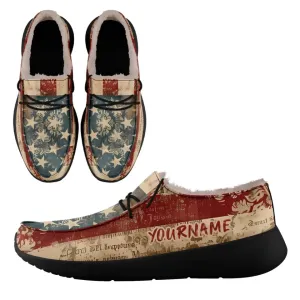 Personalized Flag Sneakers, Custom Patriotic Fur Lining Loafer Shoes, Best Gift for Vateran.FN042-24020295-1b