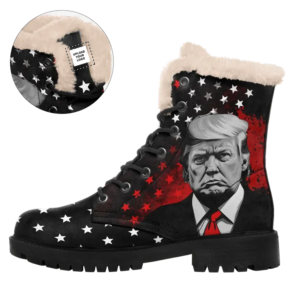 Personalized MAGA Boots, Custom Flag, Trump Warm Fur Boots, Unique Gift for Support to Trump