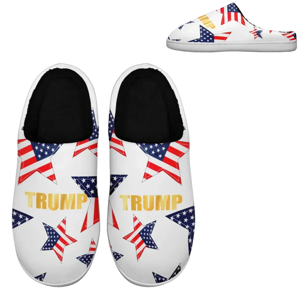 Personalized Patriotic Trump Slippers, Custom  Cozy Indoor Slipper, Supporter's Comfy Indoor Slipper