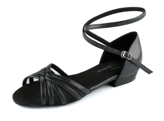 Shoes By Stephane, Defy, Black Leather-Mesh, Flat Heel