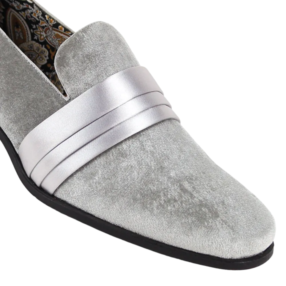 Sliver Grey Men's Velvet Loafer Prom Fashion Design Shoes Style-7021