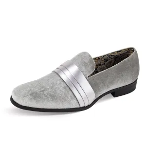 Sliver Grey Men's Velvet Loafer Prom Fashion Design Shoes Style-7021