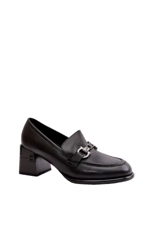 TEEK - Black Chain Accent Link Heeled Loafers