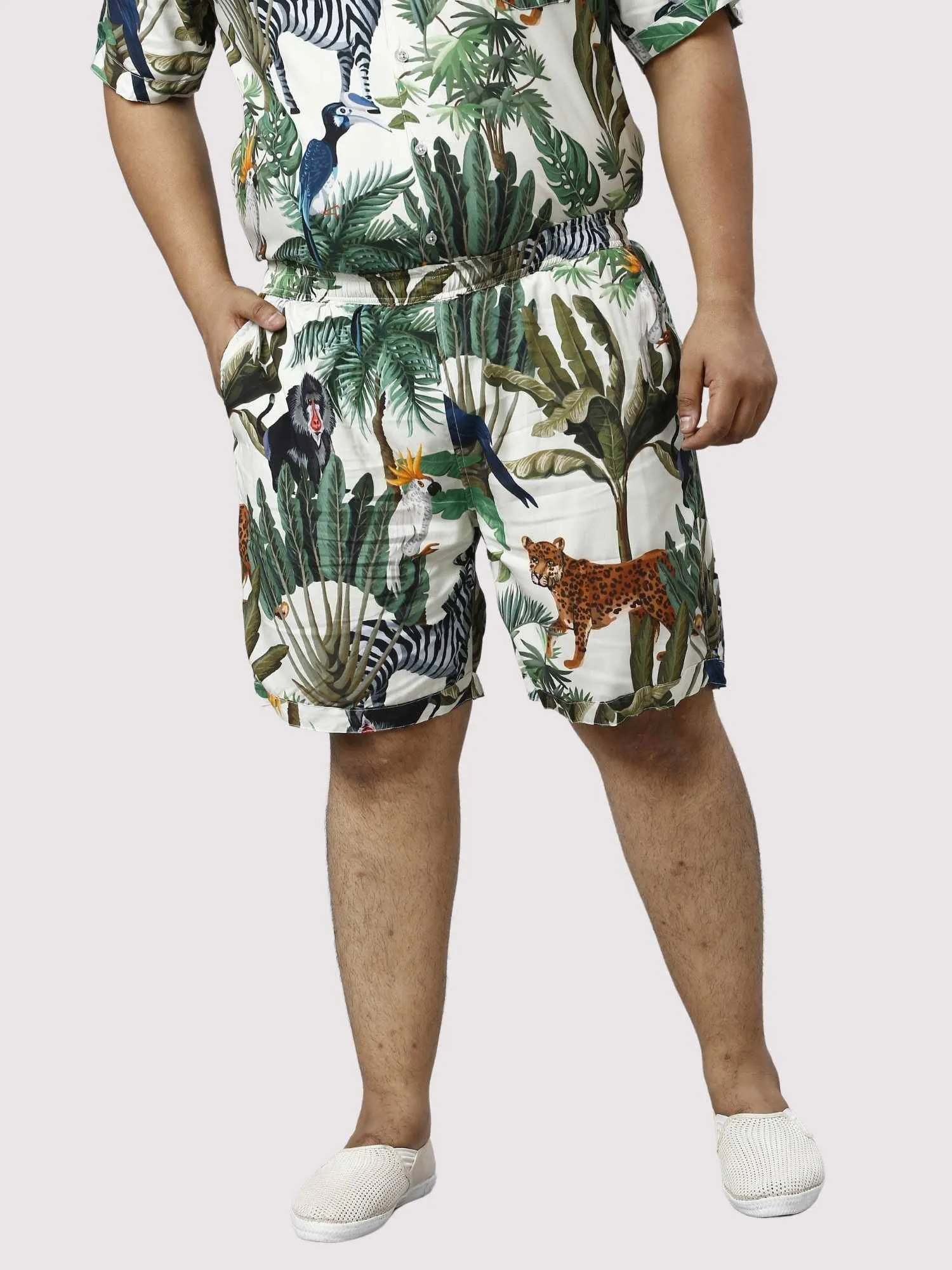 Wild Jungle Digital Printed Half Co-ords Set Men's Plus Size