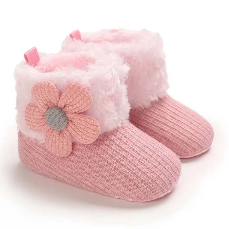 Winter Flower Design Cute Boots For Kids