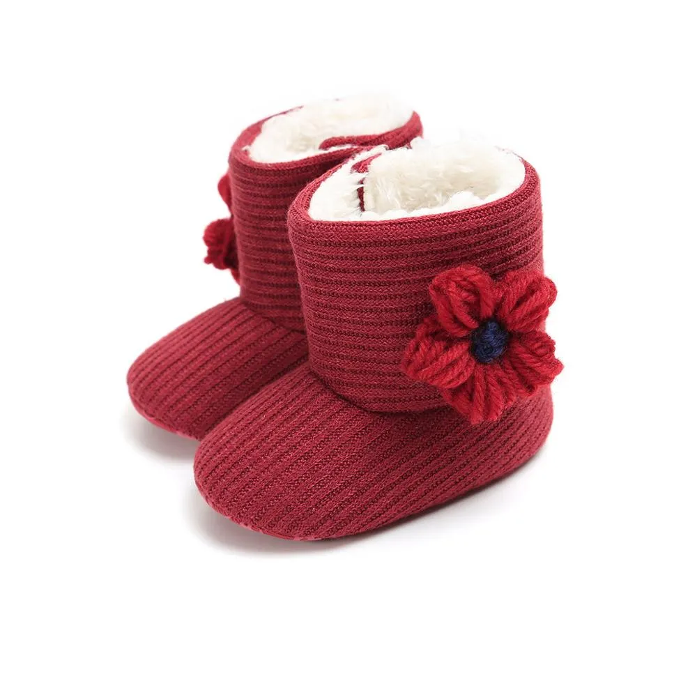 Winter Flower Design Cute Boots For Kids