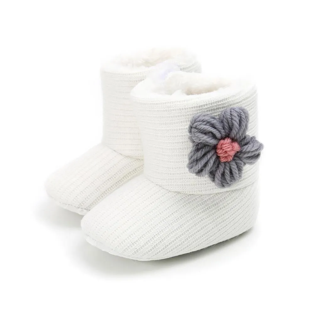 Winter Flower Design Cute Boots For Kids