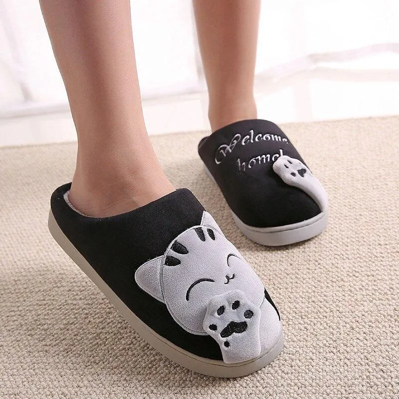 Women Winter Warm Home Soft Plush Cat Slip On Slippers