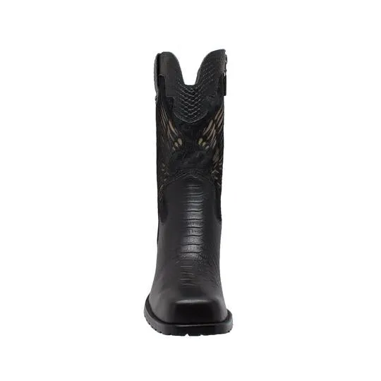 Women's 11" Laser Eagle Boot Black Leather Boots