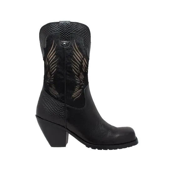 Women's 11" Laser Eagle Boot Black Leather Boots