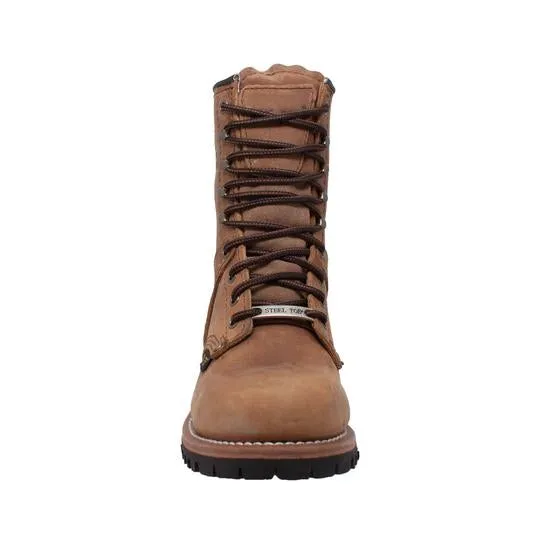 Women's 9" Brown Steel Toe Logger Leather Boots