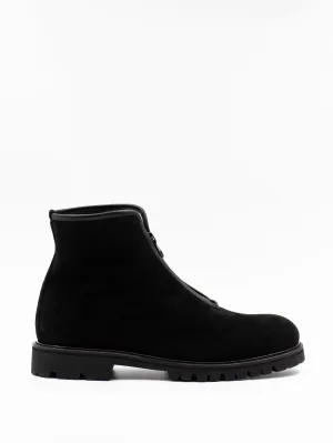 Zip-front shearling-lined black ankle boots